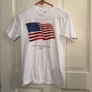 White T-Shirt with American Flag Design